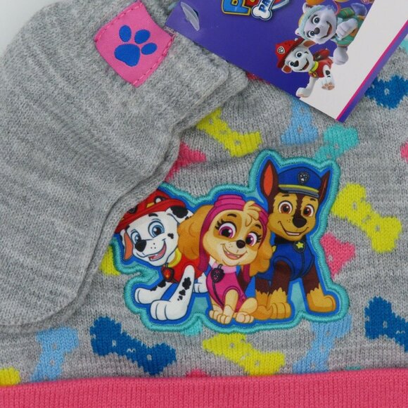 Paw Patrol Toddler Girls 2T-5T Patch Pom Pom Hat Mittens Nickelodeon Winter NEW - Picture 2 of 6